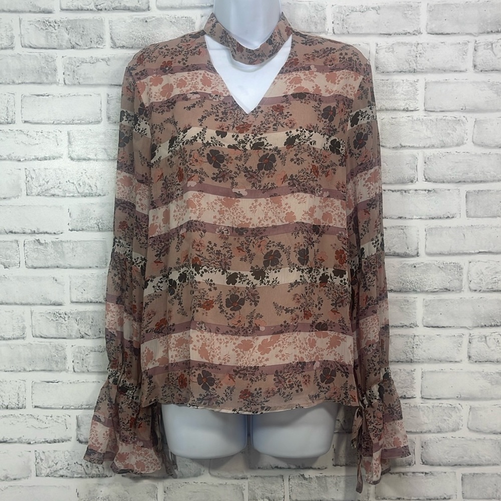Paper Crane Choker Double Tie Sleeve Blouse Medium